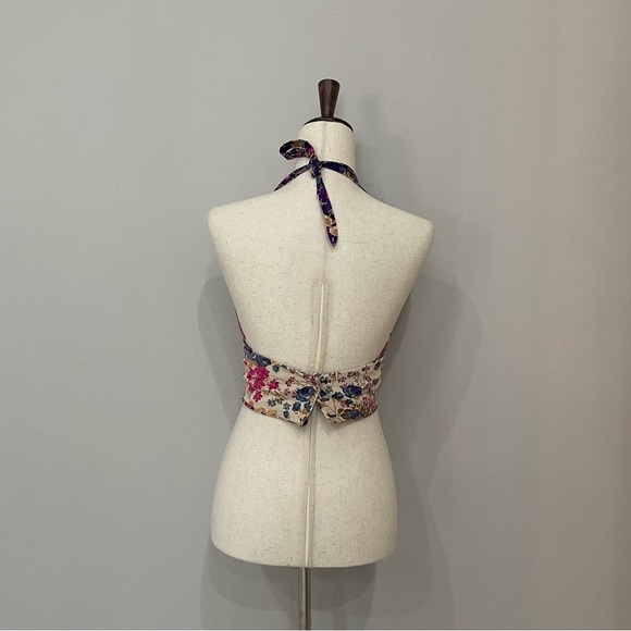 HALTER Floral Colorful Reversible Crop Top - Picture 3 of 12